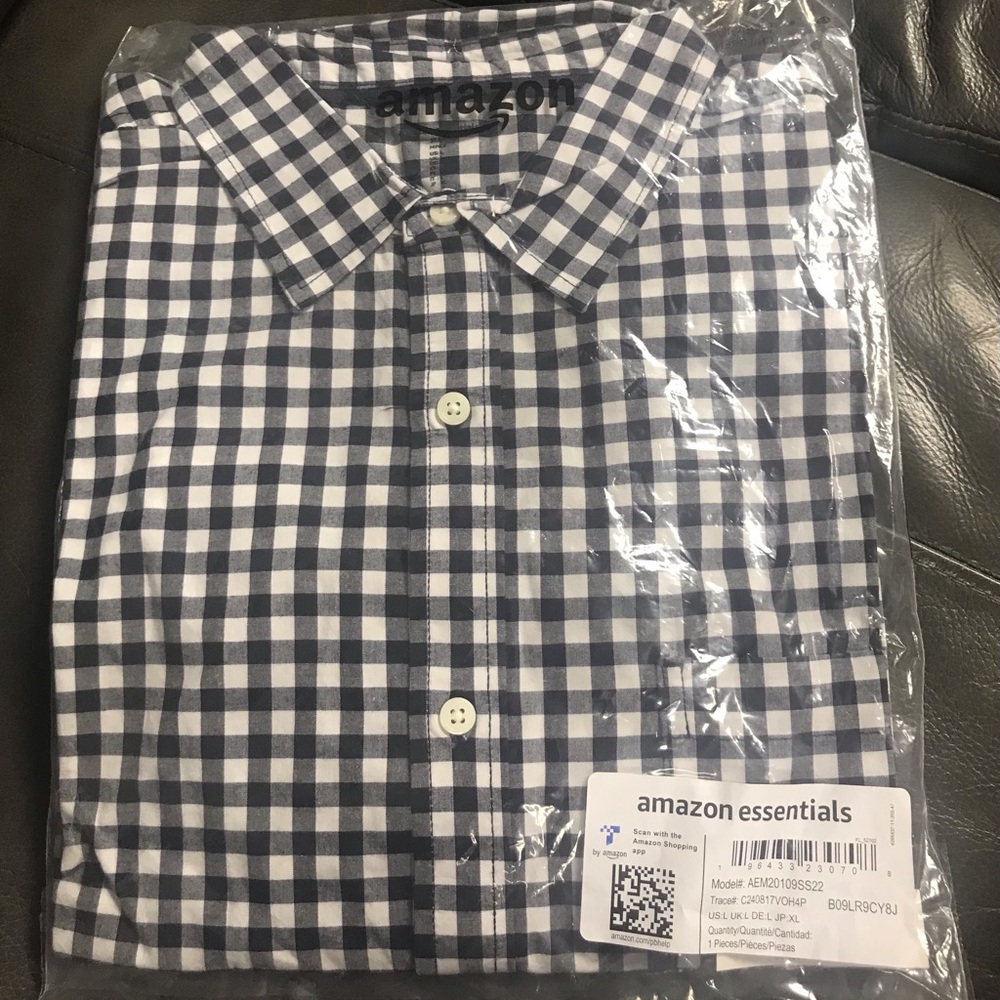 Amazon Essentials Men's‎ Navy and White Checkered Shirt XL B11